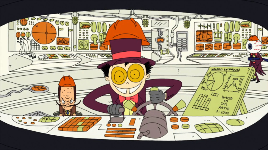 The Warden is hard at work creating a water wheel while Jared is frustrated by being tabloid fodder in the Superjail Inquisitor. Season four premieres Sunday, June 15 at 11:45 p.m. (ET, PT) on Adult Swim. 