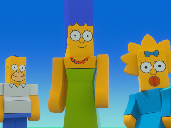 Homer, Marge, and Maggie as Boblox characters